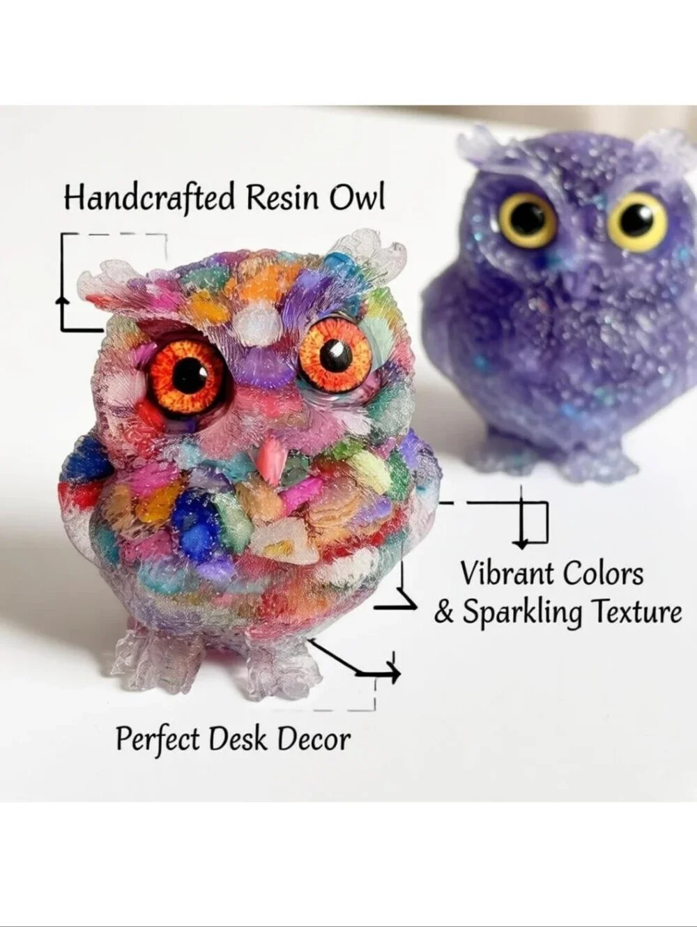 Colorful Multicolor Owl Bird Figurine Decorative Ornament